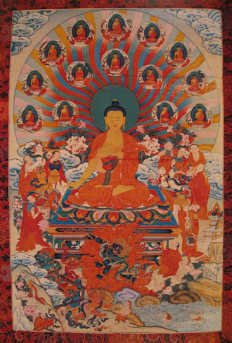 Tangka du Bouddha Shakyamouni après sa période de 15 jours de miracles